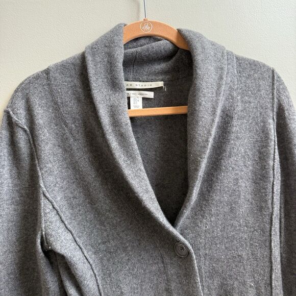Max Studio 100% Cashmere Cardigan Womens Gray Button Front Quiet Luxury 2 Ply L - Picture 3 of 4